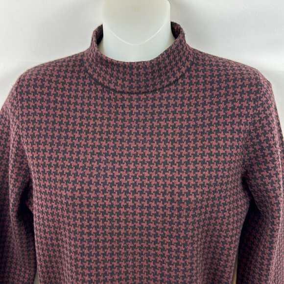 Theory Harmona Houndstooth Printed‎ Burgundy Wool Mock Neck Top Sweater Size S - Picture 5 of 12